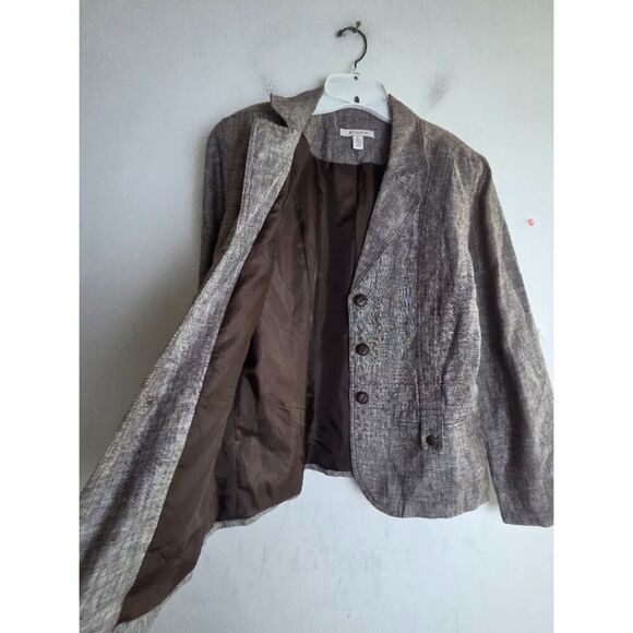 JM Collection Women Grey/Taupe 100% Linen Blazer/A-Line Skirt Suit size 12 - Picture 4 of 8